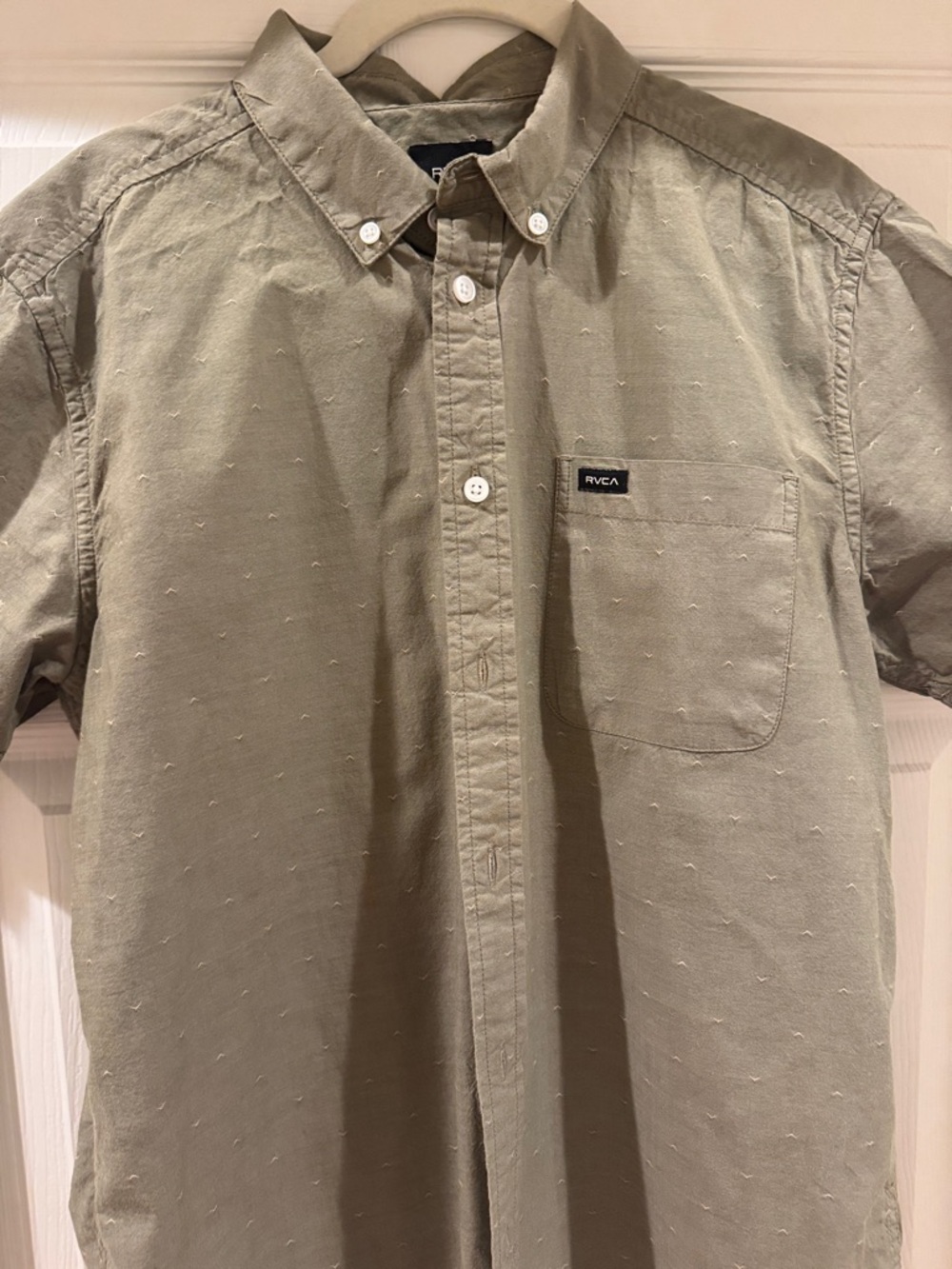 RVCA Olive Short-Sleeve Button-Down Shirt with Chest Pocket